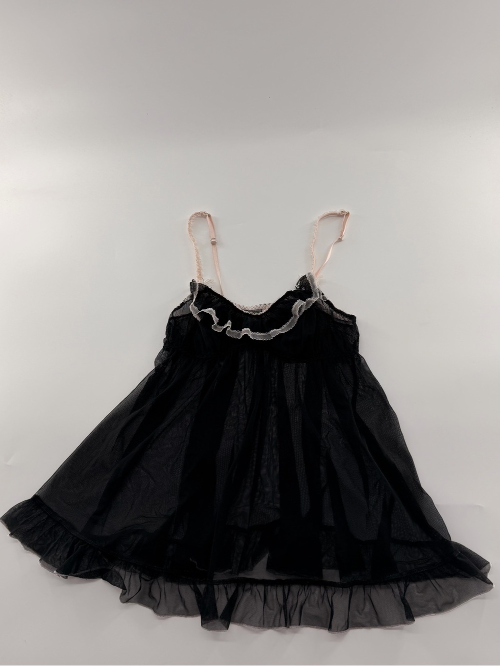 Victoria’s Secret Pink Label Black Babydoll Lingerie Dress Short Mini Sheer Sexy